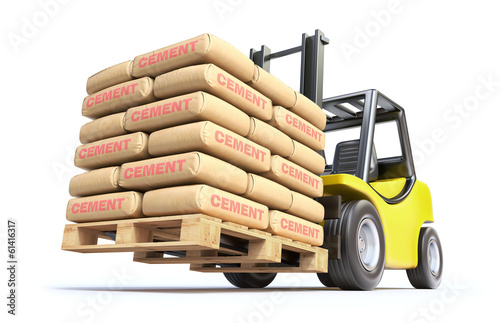 Forklift with cement sacks