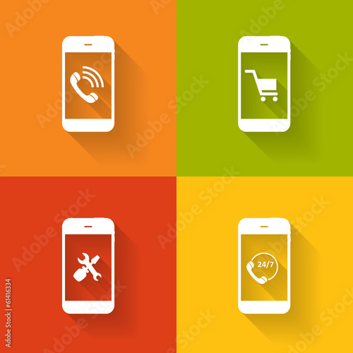 Concept on Different Mobile Phote Icons. Vector Illustration