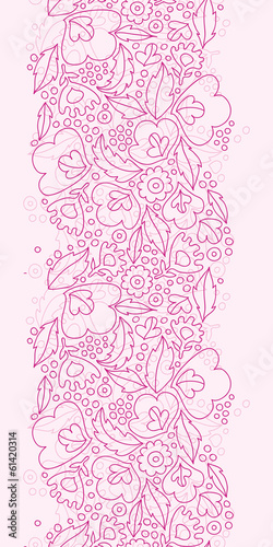 Fototapeta Naklejka Na Ścianę i Meble -  Vector pink flowers lineart vertical seamless pattern background