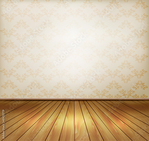 Background with old wall and a wooden floor. Vector.
