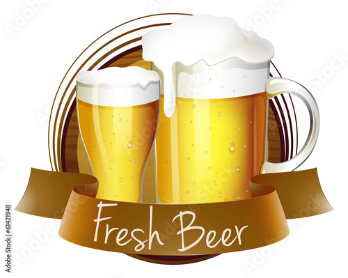 A fresh beer label with a pitcher and a glass of beer