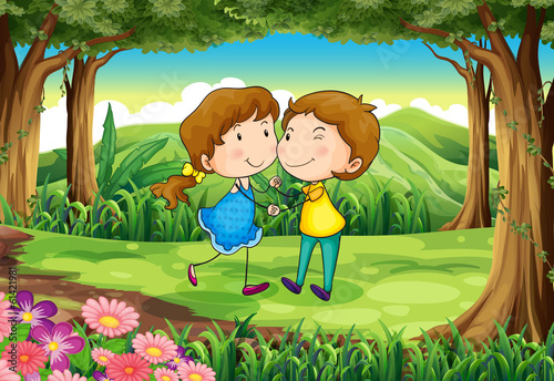 A couple dating at the forest