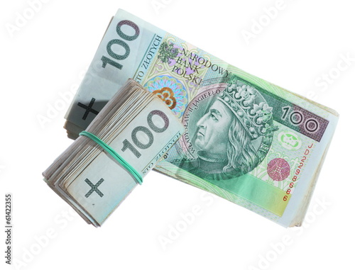 Money and savings. Stack of 100's polish zloty banknotes