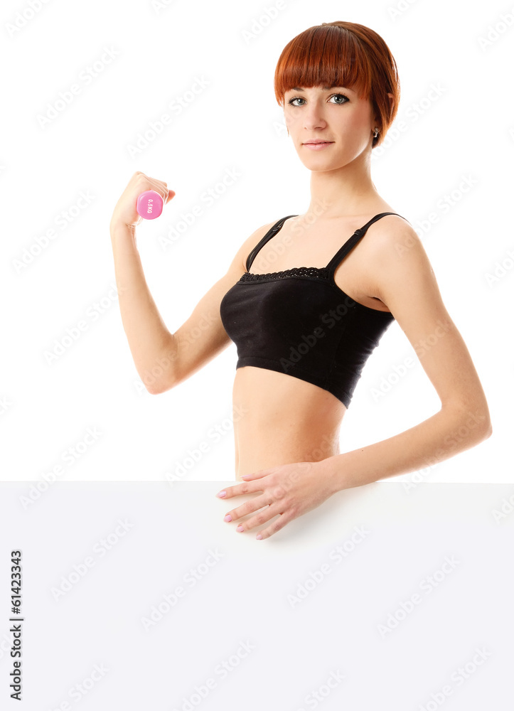 A young woman training, isolated on white background A young woman training, isolated on white background