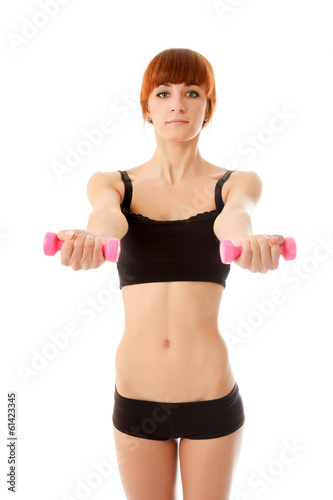 A young woman training