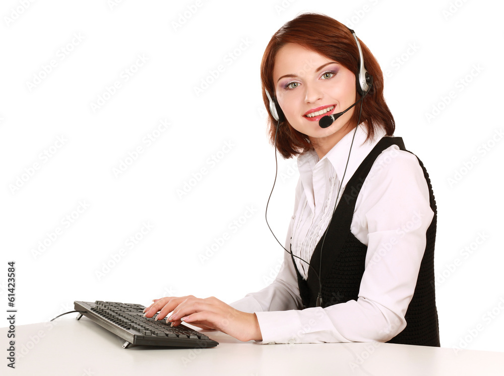 Beautiful business woman with headset. Call center Beautiful business woman with headset. Call center