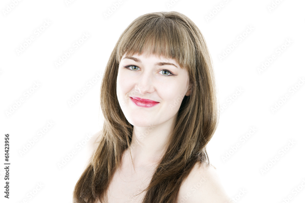 Portrait of beautiful girl on white background. Portrait of beautiful girl on white background.