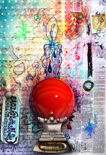 Graffiti background with red crystal ball photo
