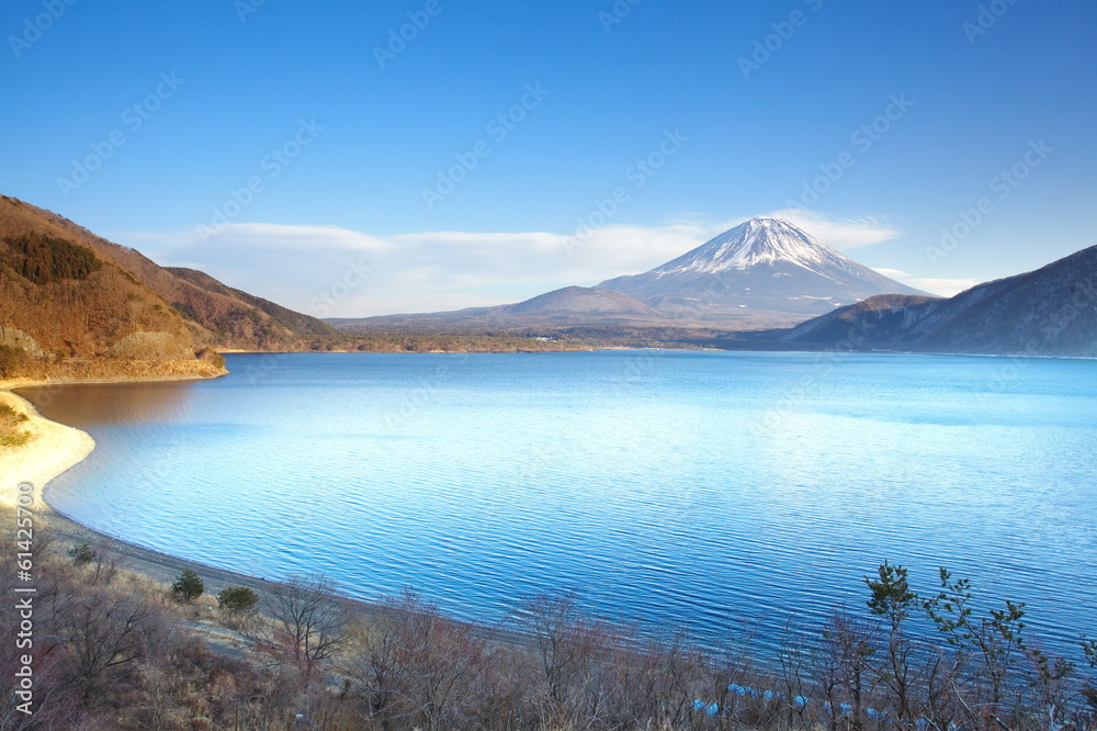 Mountain fuji in winter season from lake motosu