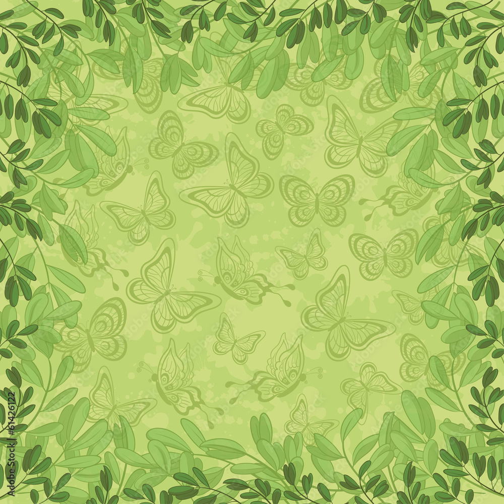 Fototapeta premium Background, leaves and butterflies