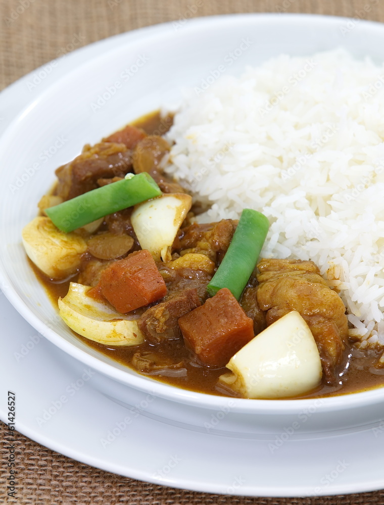 beef curry and vegetable with steamed rice beef curry and vegetable with steamed rice