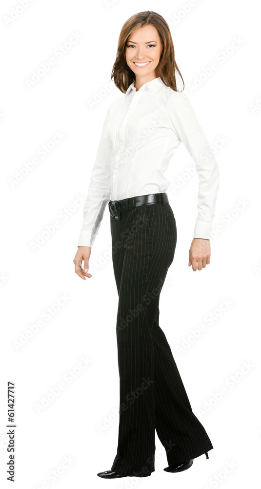 Full body portrait of walking businesswoman, isolated Full body portrait of walking businesswoman, isolated