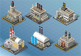 Isometric Set of Energy Industries Buildings Factory City Map Icons