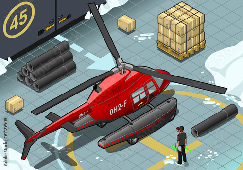 Isometric Arctic Emergency Helicopter in Rear View