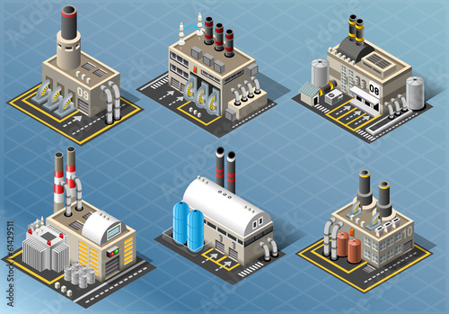 Isometric Set of Energy Industries Buildings Factory City Map Icons