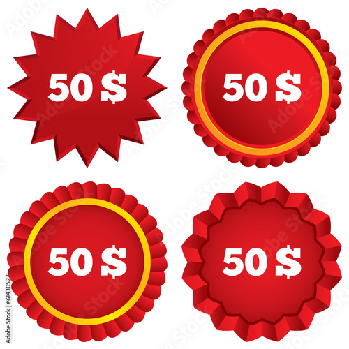 50 Dollars sign icon. USD currency symbol.