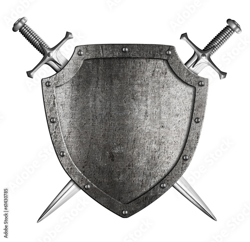 aged metal shield with two ...