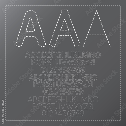 Three Outline Stitch Font and Numbers, Eps 10 Vector