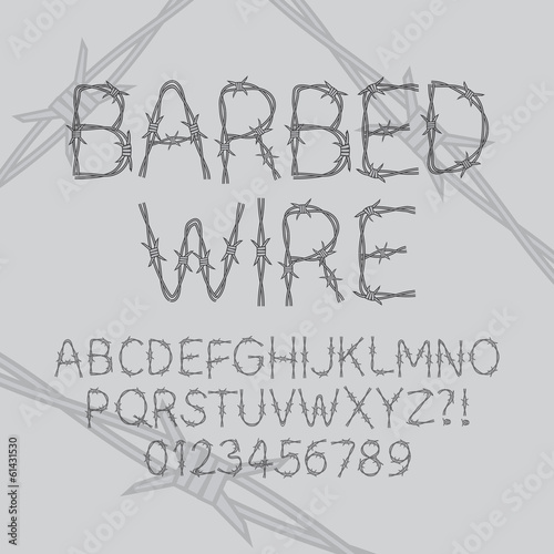 Barbed Wire Font and Numbers, Eps 10 Vector