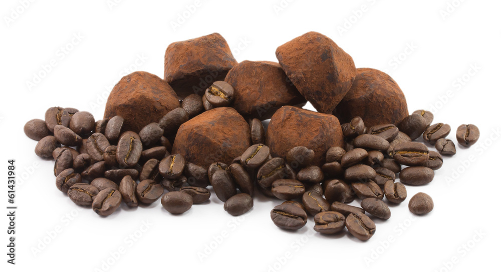 Chocolate truffles and coffee grains Chocolate truffles and coffee grains