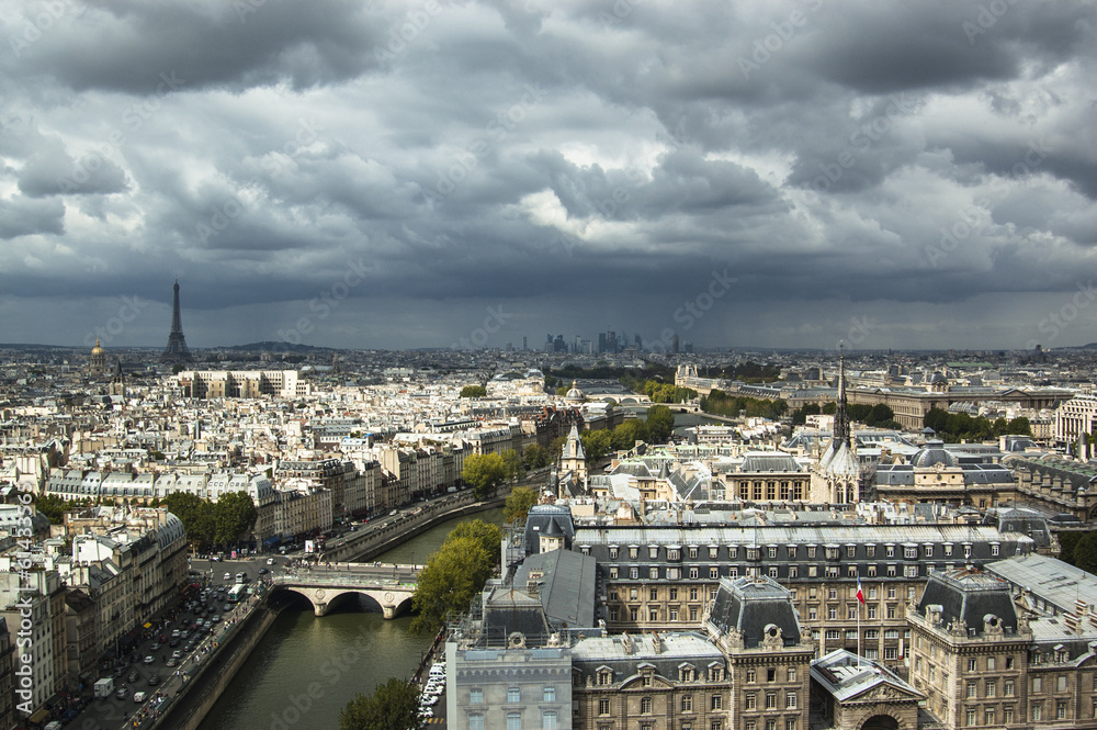 Aerial view of Paris, Eiffel Tower and Senna