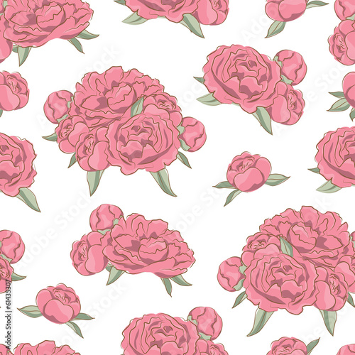 Elegance seamless pattern of  pink peonies flowers