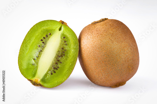 isolated whole and half kiwi fruit