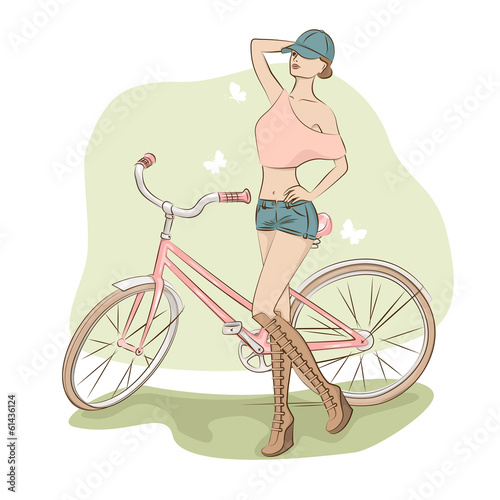Young stylish woman and her bicycle