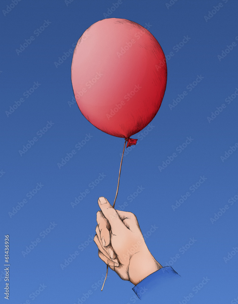 Roter Luftballon mit Hand Stock Illustration | Adobe Stock