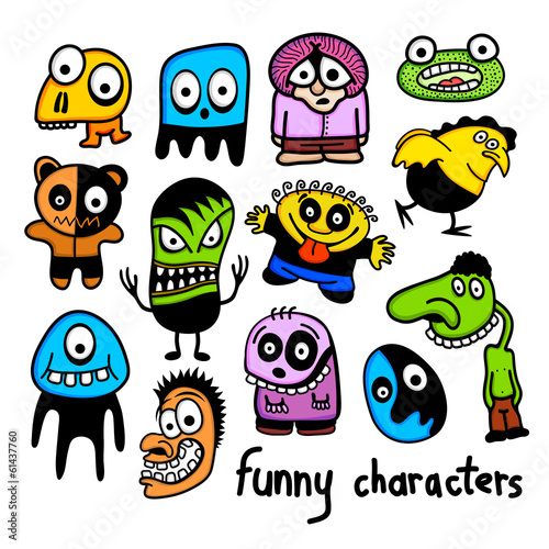 Set of funny colorful cartoon characters.