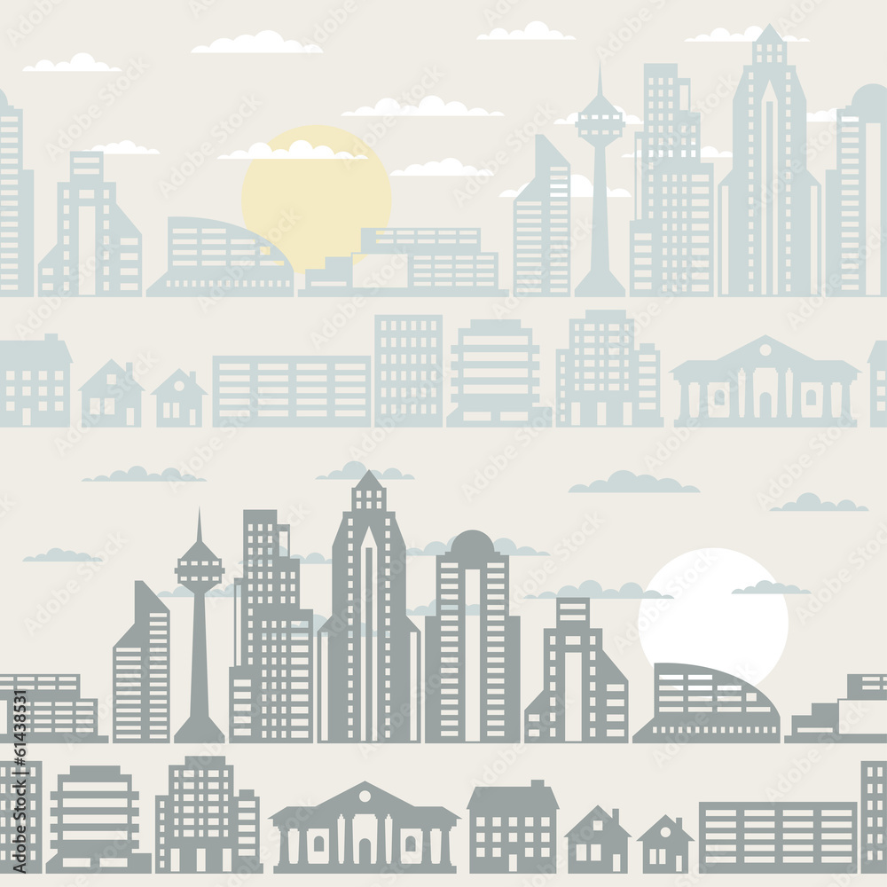 Fototapeta premium Cityscape seamless pattern with buildings.