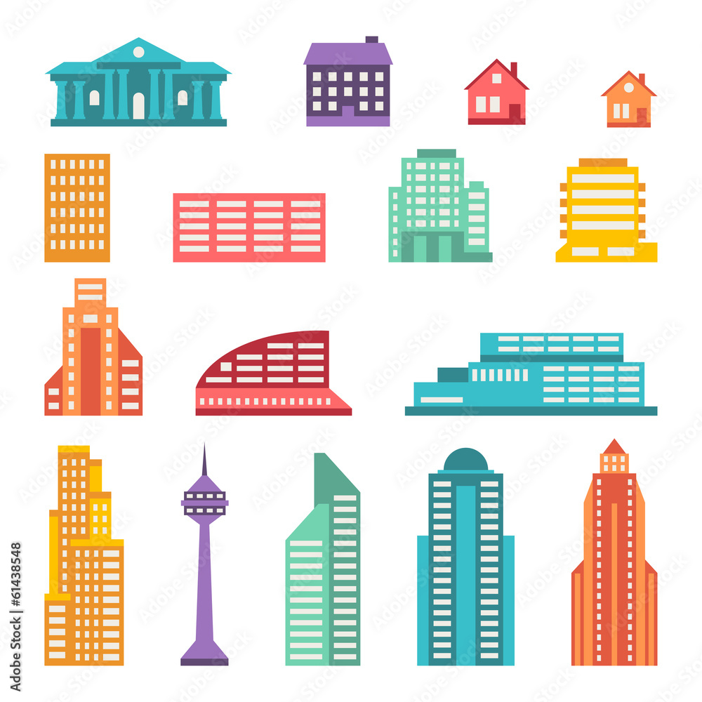 Cityscape icon set of buildings.
