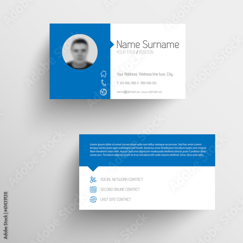 Modern blue business card template with flat user interface