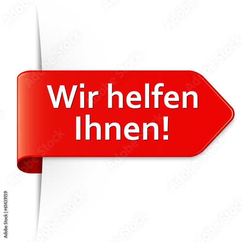 Langer roter Sticker Pfeil – Wir helfen Ihnen!