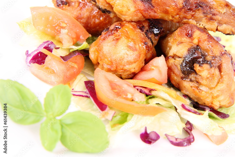 Fried chicken legs with side salad Fried chicken legs with side salad