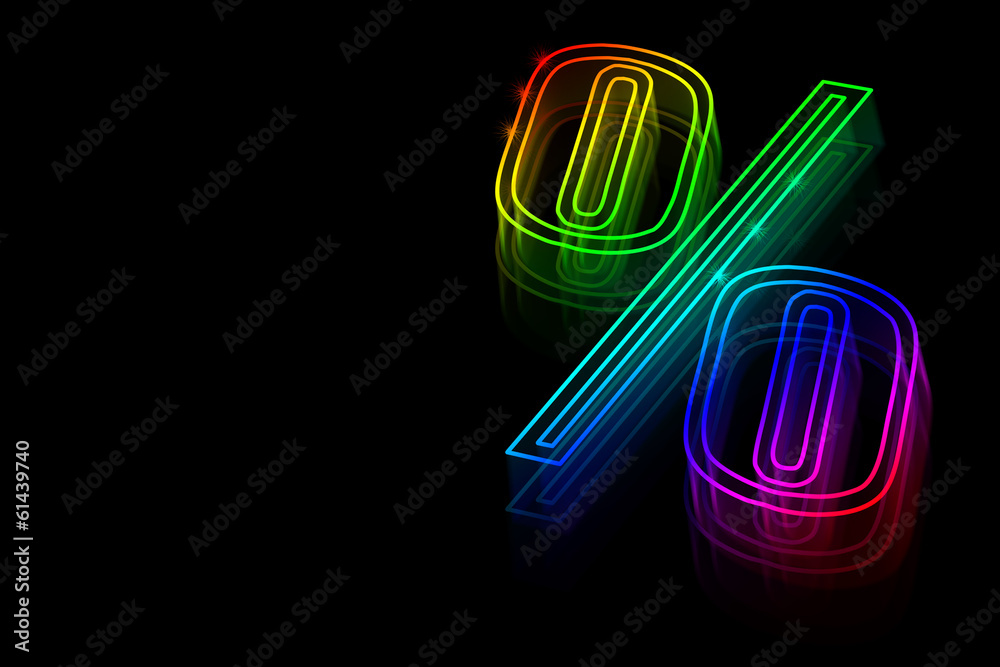 Neon symbol percent discounts on black background Neon symbol percent discounts on black background