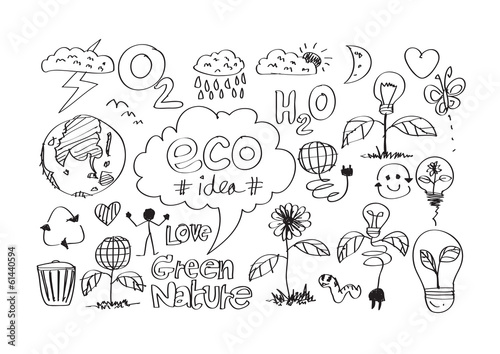 Fototapeta Naklejka Na Ścianę i Meble -  Eco Idea Sketch and Eco friendly Doodles