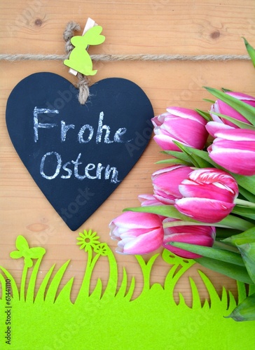 Ostergrüße - Tulpen mit Tafel