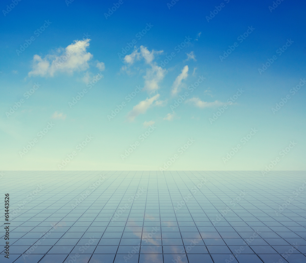 blue sky and miror floor