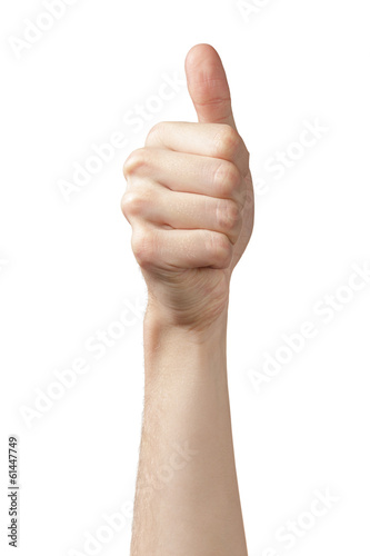 adult man hand thumb up front view