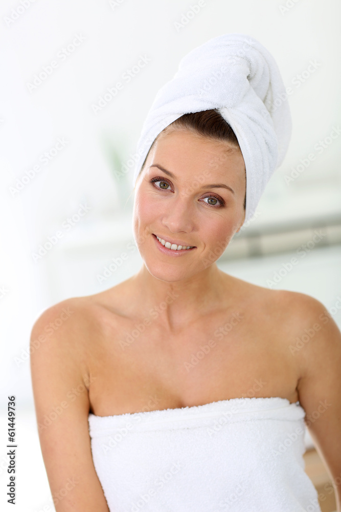 Portrait of attractive woman in bathroom Portrait of attractive woman in bathroom