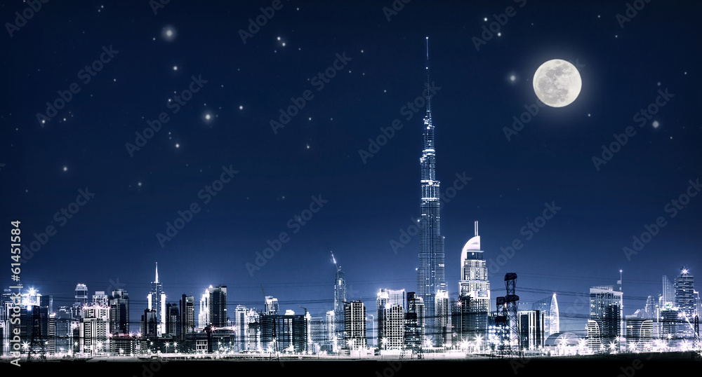 Naklejka premium Dubai night cityscape