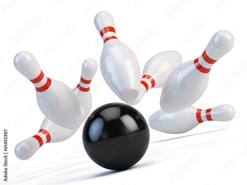 Bowling ball and scattered skittle Bowling ball and scattered skittle