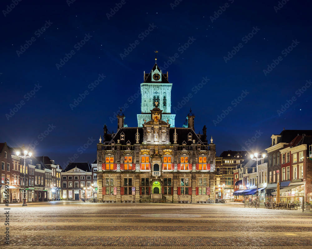 Night View of Delft's Old City Hall