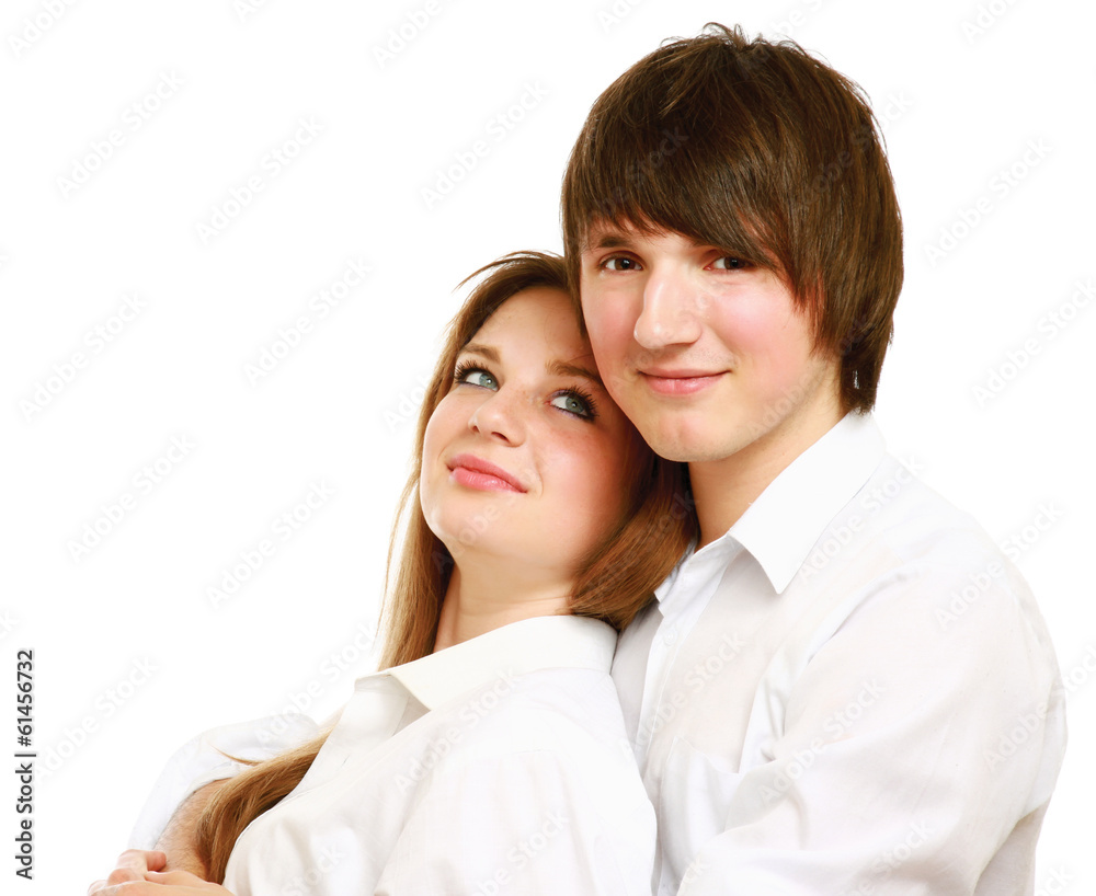 Portrait of happy young couple isolated on white background. Portrait of happy young couple isolated on white background.