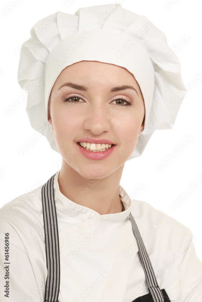 Attractive cook woman a over white background Attractive cook woman a over white background