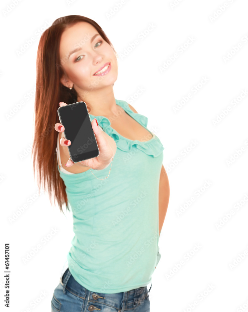 Portrait of beautiful young female using cellphone Portrait of beautiful young female using cellphone