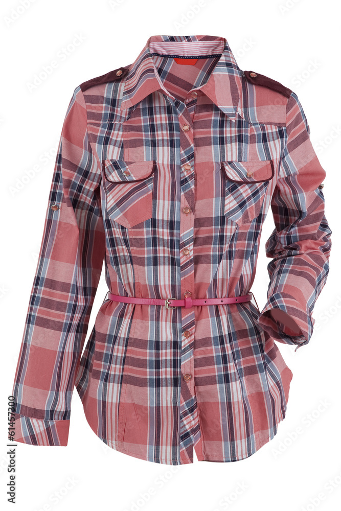 Woman plaid shirt isolated on a white background Woman plaid shirt isolated on a white background