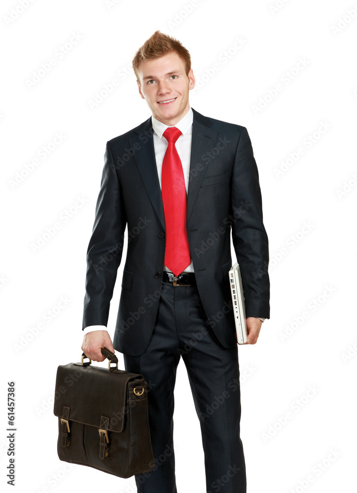 Portrait of successful business man with bag. Portrait of successful business man with bag.