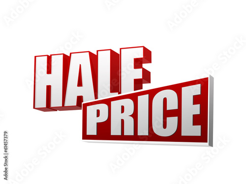 half price in 3d letters and block